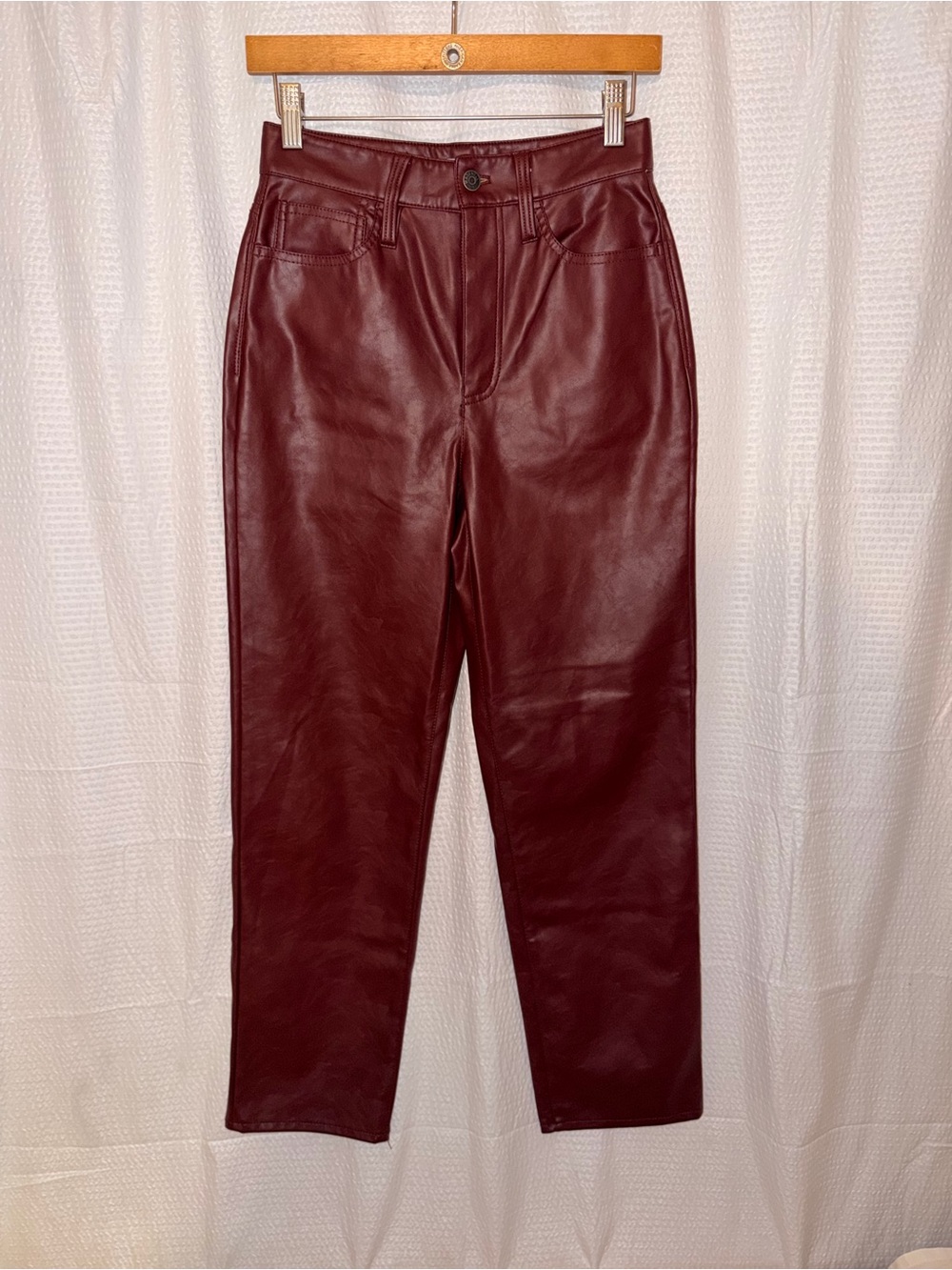 Madewell Burgundy Faux Leather Perfect Vintage Straight Leg Pants Sz 25